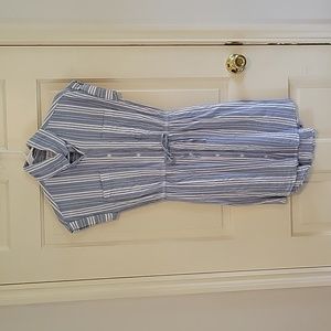 Blue and white striped small linen dress